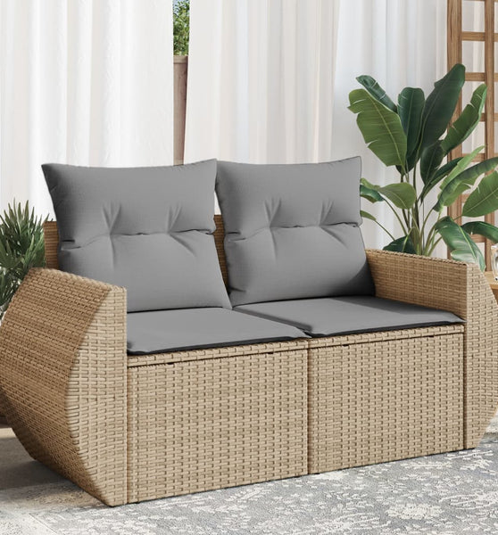 Gartensofa mit Kissen 2-Sitzer Beige Poly Rattan