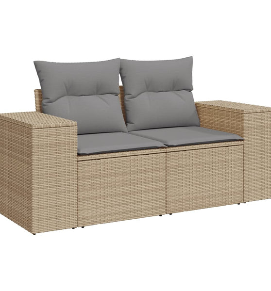 Gartensofa mit Kissen 2-Sitzer Beige Poly Rattan