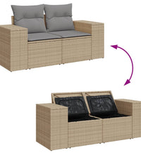 Gartensofa mit Kissen 2-Sitzer Beige Poly Rattan