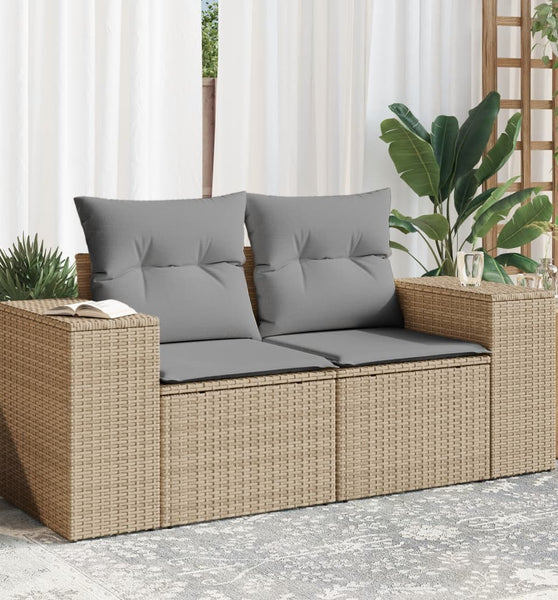 Gartensofa mit Kissen 2-Sitzer Beige Poly Rattan