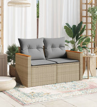 Gartensofa mit Kissen 2-Sitzer Beige Poly Rattan