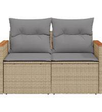 Gartensofa mit Kissen 2-Sitzer Beige Poly Rattan