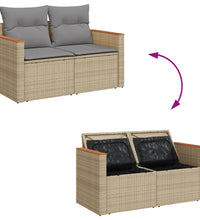 Gartensofa mit Kissen 2-Sitzer Beige Poly Rattan