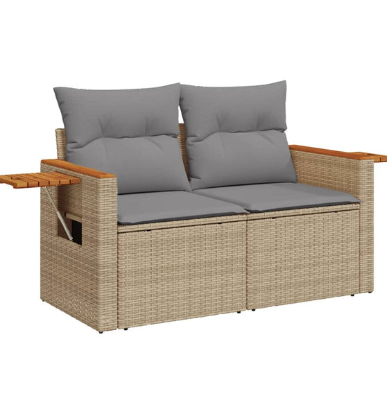 Gartensofa mit Kissen 2-Sitzer Beige Poly Rattan