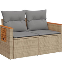 Gartensofa mit Kissen 2-Sitzer Beige Poly Rattan