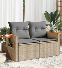 Gartensofa mit Kissen 2-Sitzer Beige Poly Rattan