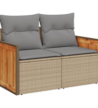 Gartensofa mit Kissen 2-Sitzer Beige Poly Rattan