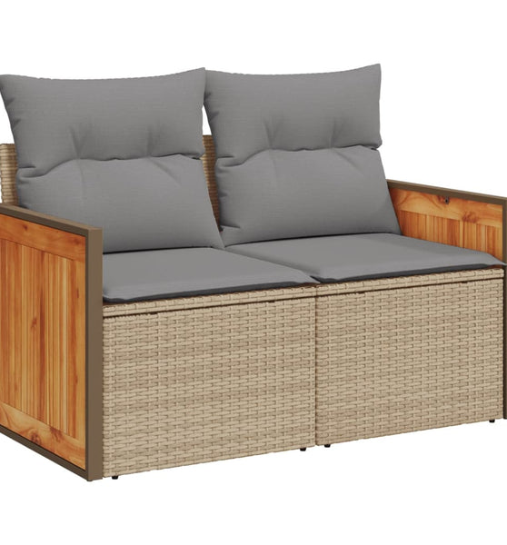 Gartensofa mit Kissen 2-Sitzer Beige Poly Rattan