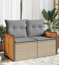 Gartensofa mit Kissen 2-Sitzer Beige Poly Rattan