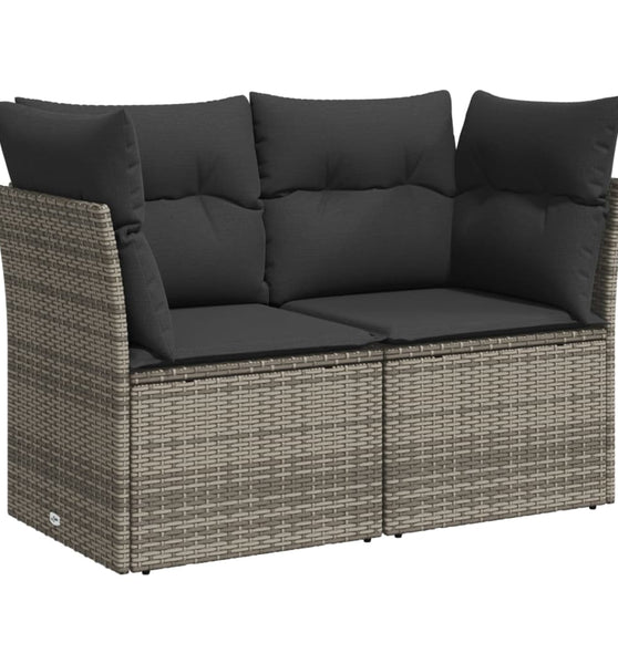 Gartensofa 2-Sitzer mit Kissen Grau Poly Rattan