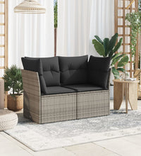 Gartensofa 2-Sitzer mit Kissen Grau Poly Rattan