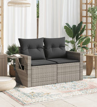 Gartensofa 2-Sitzer mit Kissen Grau Poly Rattan