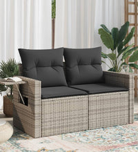 Gartensofa 2-Sitzer mit Kissen Grau Poly Rattan