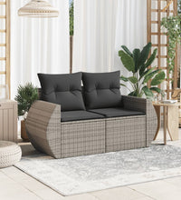 Gartensofa 2-Sitzer mit Kissen Grau Poly Rattan