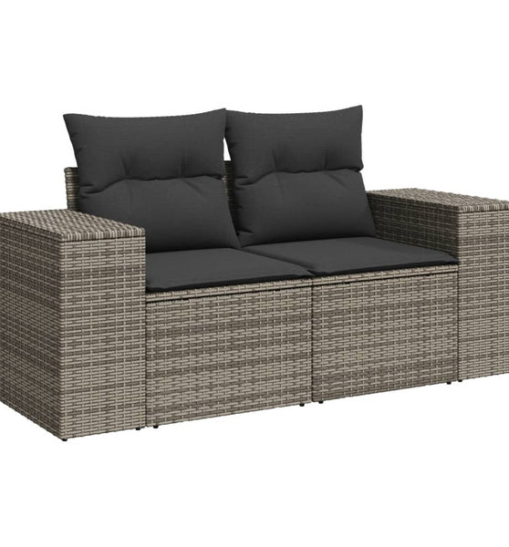 Gartensofa 2-Sitzer mit Kissen Grau Poly Rattan