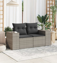 Gartensofa 2-Sitzer mit Kissen Grau Poly Rattan