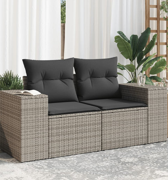 Gartensofa 2-Sitzer mit Kissen Grau Poly Rattan