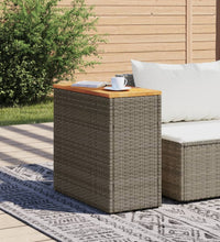 Garten-Beistelltisch mit Holzplatte Grau 58x27,5x55 cm Rattan