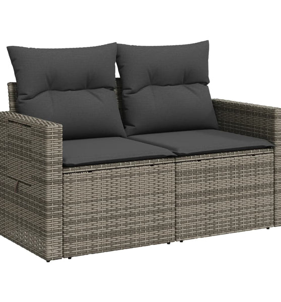 Gartensofa 2-Sitzer mit Kissen Grau Poly Rattan