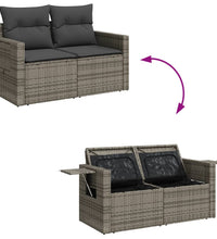 Gartensofa 2-Sitzer mit Kissen Grau Poly Rattan