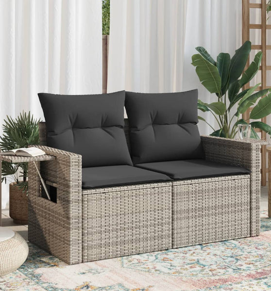 Gartensofa 2-Sitzer mit Kissen Grau Poly Rattan