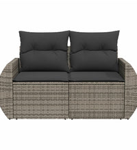 Gartensofa 2-Sitzer mit Kissen Grau Poly Rattan