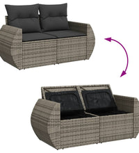 Gartensofa 2-Sitzer mit Kissen Grau Poly Rattan