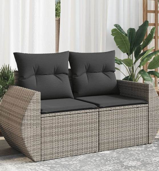 Gartensofa 2-Sitzer mit Kissen Grau Poly Rattan