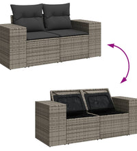 Gartensofa 2-Sitzer mit Kissen Grau Poly Rattan